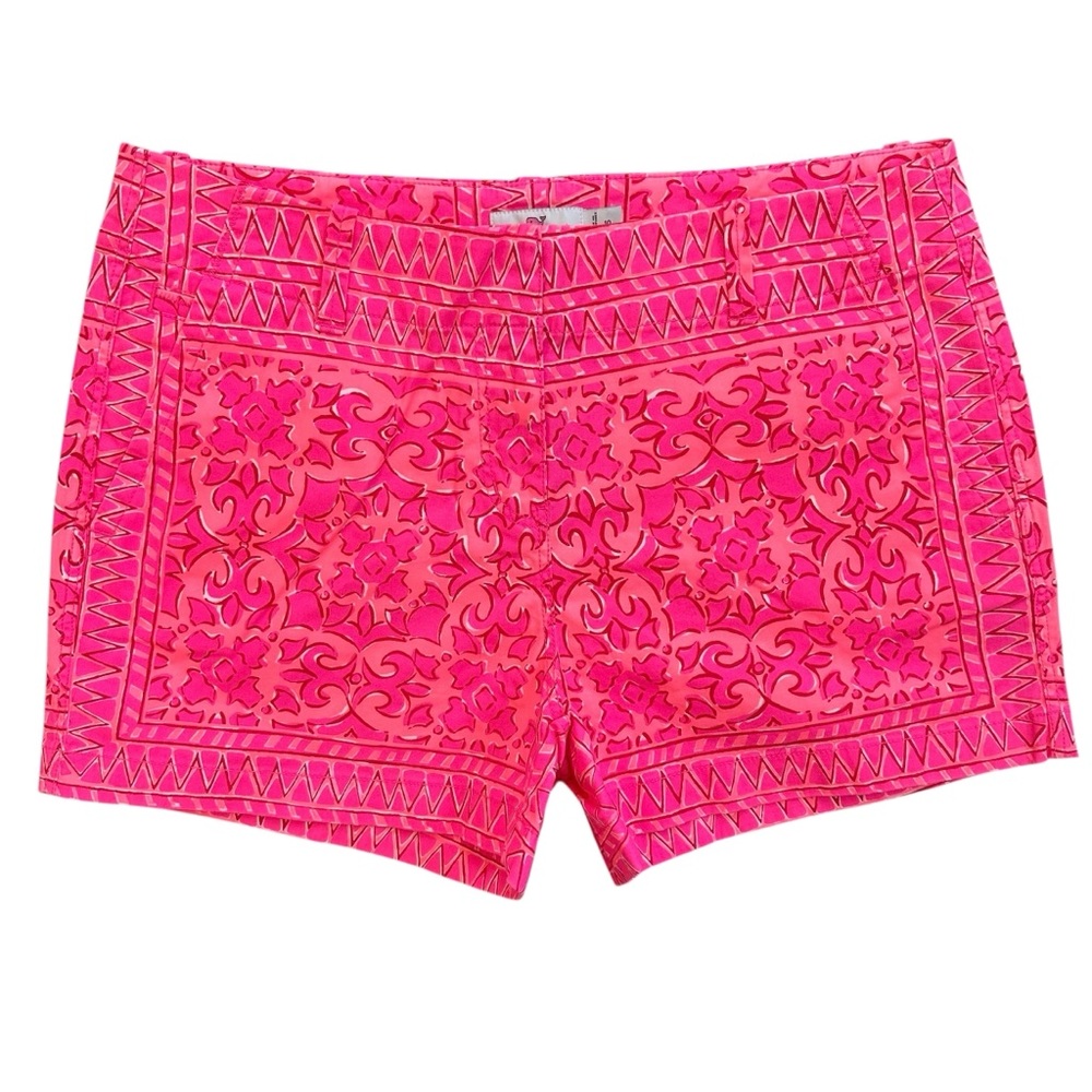 Vineyard Vines Bright Pink Coral Geo Coastal Printed Everyday 3.5” Shorts Sz 10